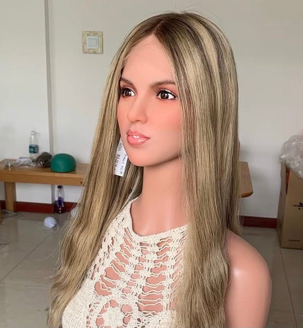 Jewish Wigs Blonde Balayage Virgin Human Hair Lace Front Wig