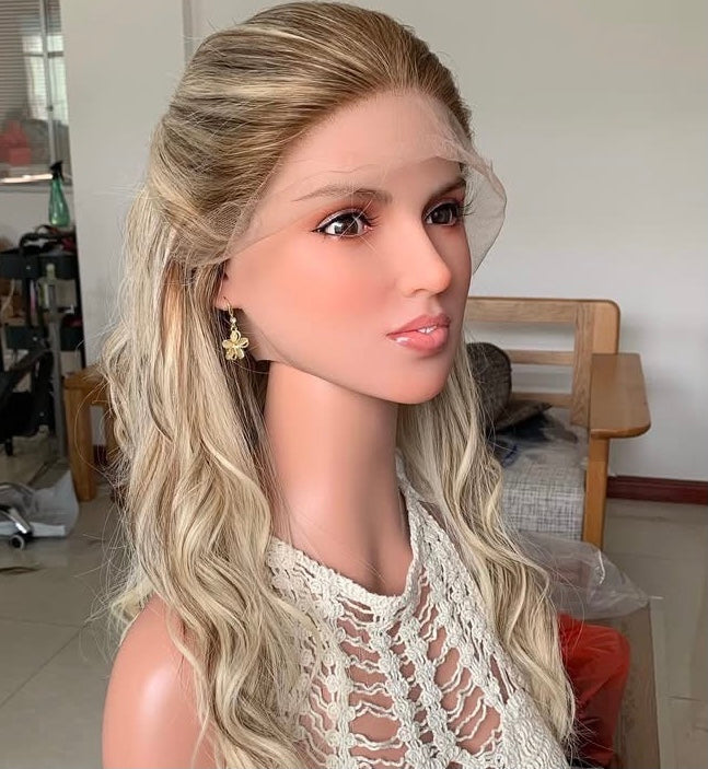 Jewish Wigs Blonde Balayage Virgin Human Hair Lace Front Wig