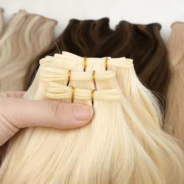 Raw Virgin Double Drawn Russian Genius Hair Extensions Thin Invisible No Return Hair Genius Weft