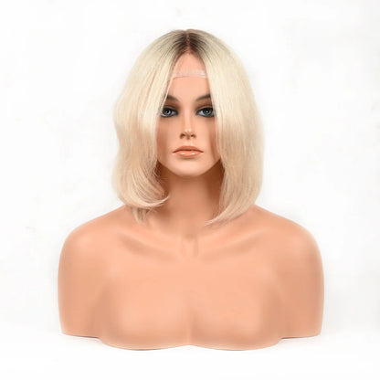 Top Quality European 100% Raw Virgin Human Hair Ombre Blonde Short Bob Jewish Wig Lace Front Kosher Wig for White Women