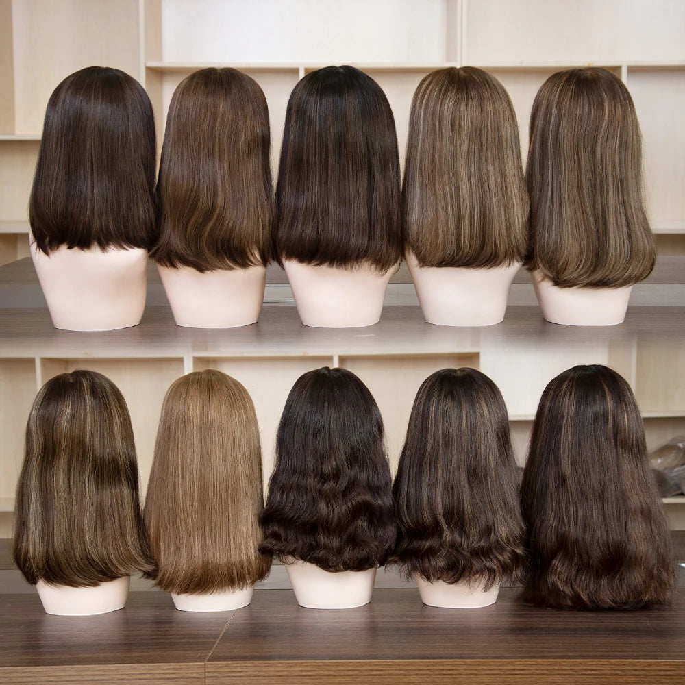 Real European Raw Human Hair Ombre Blonde Brown Root Highlights Lace or Silk Top Jewish Kosher Wigs for Women
