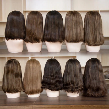 Real European Raw Human Hair Ombre Blonde Brown Root Highlights Lace or Silk Top Jewish Kosher Wigs for Women