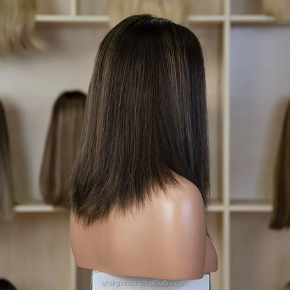 Real European Raw Human Hair Ombre Blonde Brown Root Highlights Lace or Silk Top Jewish Kosher Wigs for Women