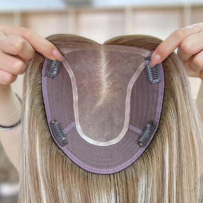 Ready to Ship Wholesale European Russian Virgin Human Hair Pieces Silk Base Mono Lace Topper for White Women