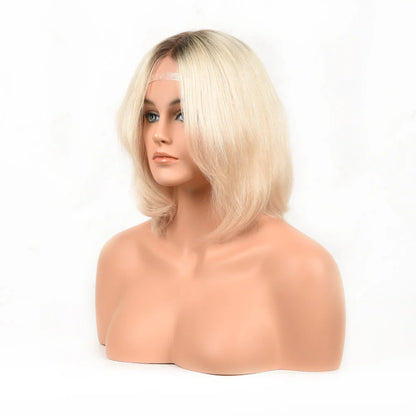 Top Quality European 100% Raw Virgin Human Hair Ombre Blonde Short Bob Jewish Wig Lace Front Kosher Wig for White Women