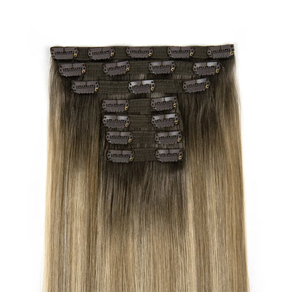 Factory Double Drawn Clip-ins Extension Customized 100% Natural Virgin Raw Human Hair 120g Clip in Hair Extensions