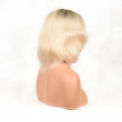 Top Quality European 100% Raw Virgin Human Hair Ombre Blonde Short Bob Jewish Wig Lace Front Kosher Wig for White Women