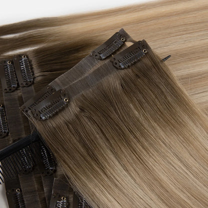 Factory Double Drawn Clip-ins Extension Customized 100% Natural Virgin Raw Human Hair 120g Clip in Hair Extensions