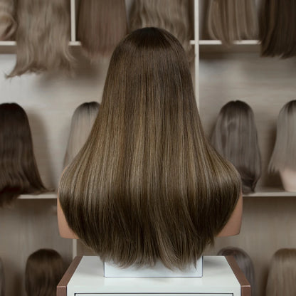 Real European Raw Human Hair Ombre Blonde Brown Root Highlights Lace or Silk Top Jewish Kosher Wigs for Women